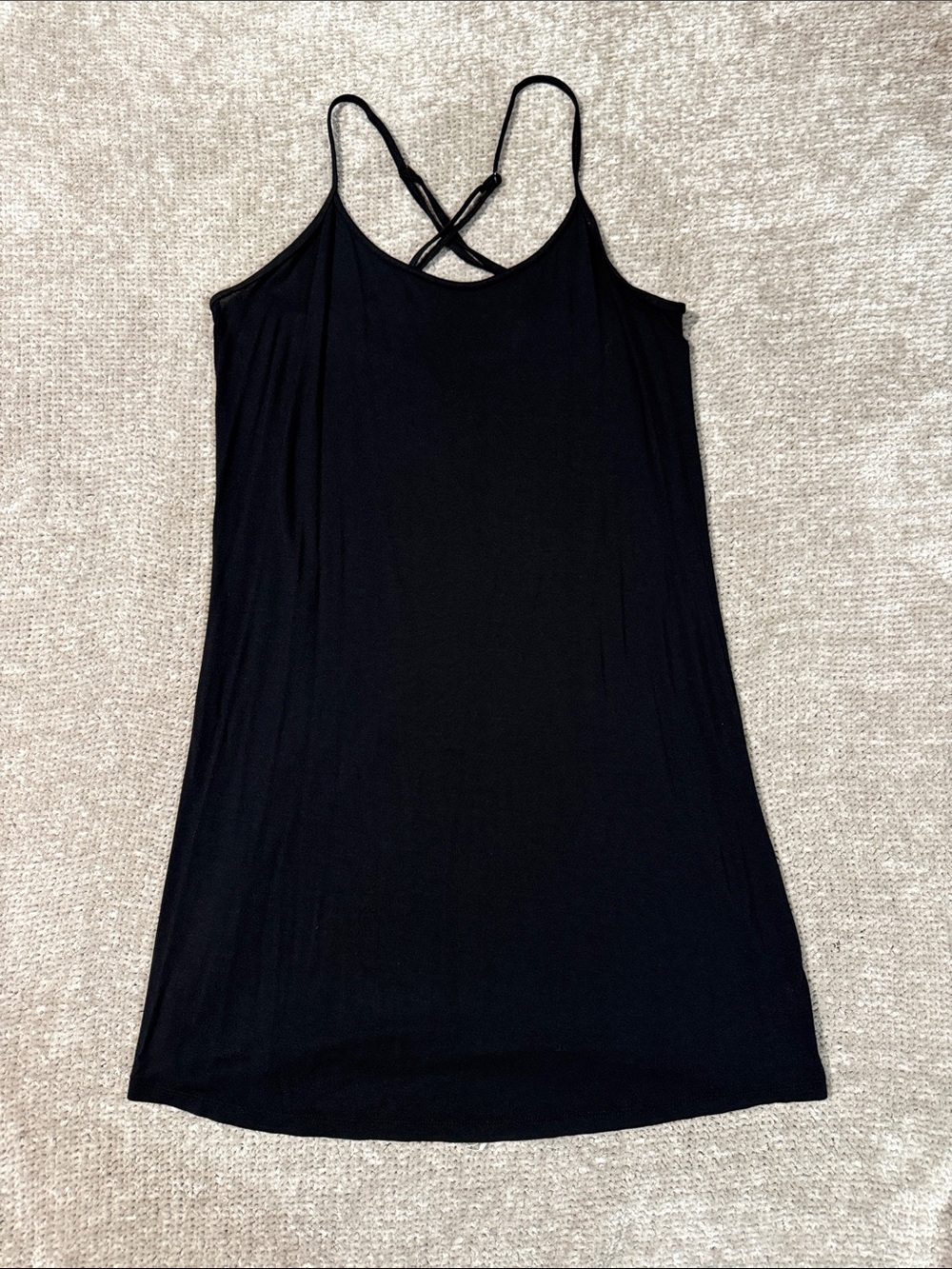 Auden Cloud Knit Sleepwear Black Slip Dress with Adjustable Crisscross Straps